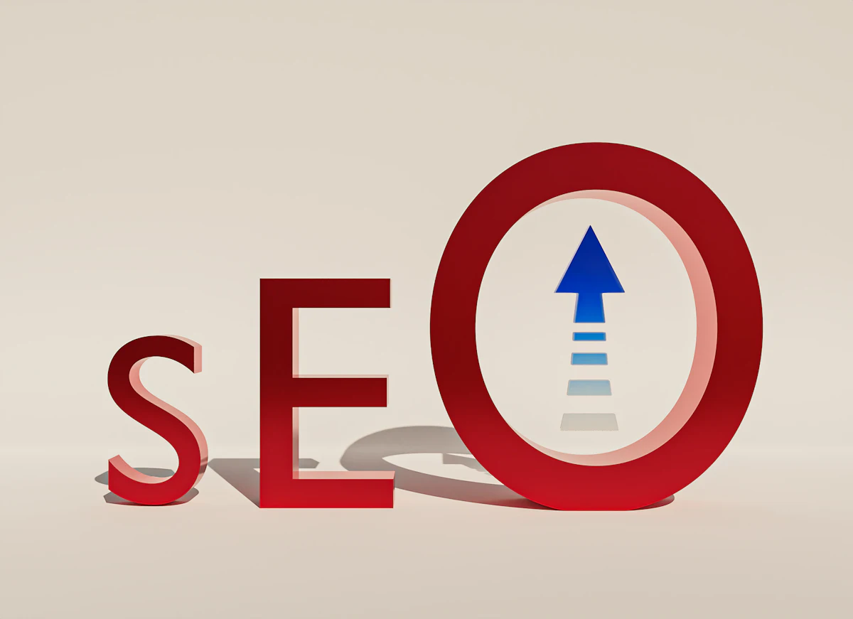 SEO concept with an arrow pointing up for higher search rankings